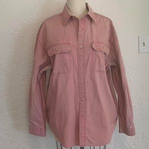 faded pink salmon button down shacket from LL Bean